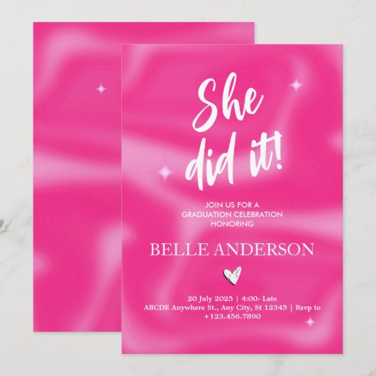 Roze Brushstrokes y2k retro Afstuderen Kaart (Voorkant / Achterkant)