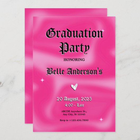 Roze Brushstrokes y2k retro Afstuderen vrijgezel Kaart (Voorkant / Achterkant)