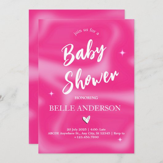 Roze Brushstrokes y2k retro Baby shower Kaart (Voorkant / Achterkant)