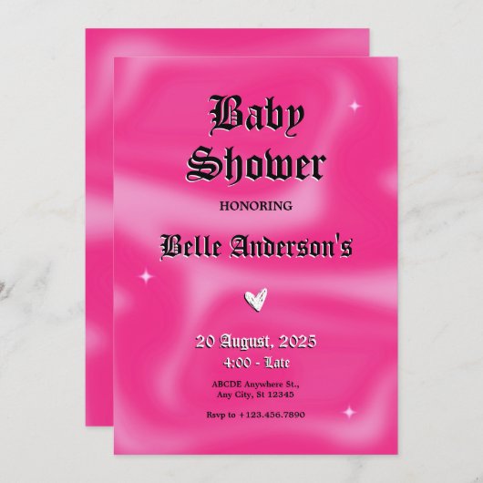 Roze Brushstrokes y2k retro Baby shower Kaart (Voorkant / Achterkant)