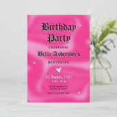 Roze Brushstrokes y2k retro Verjaardagsfeest Kaart (Staand voorkant)