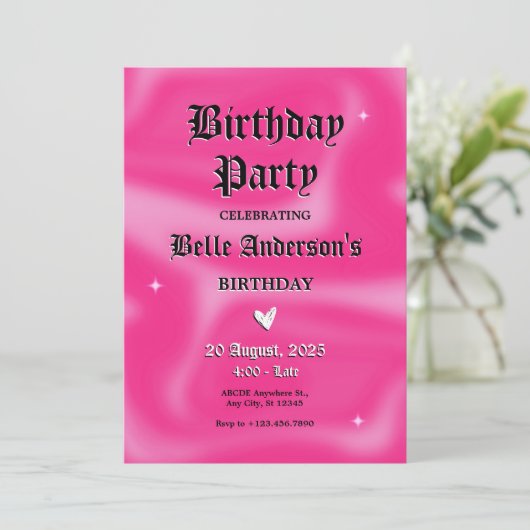 Roze Brushstrokes y2k retro Verjaardagsfeest Kaart (Staand voorkant)