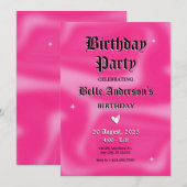 Roze Brushstrokes y2k retro Verjaardagsfeest Kaart (Voorkant / Achterkant)