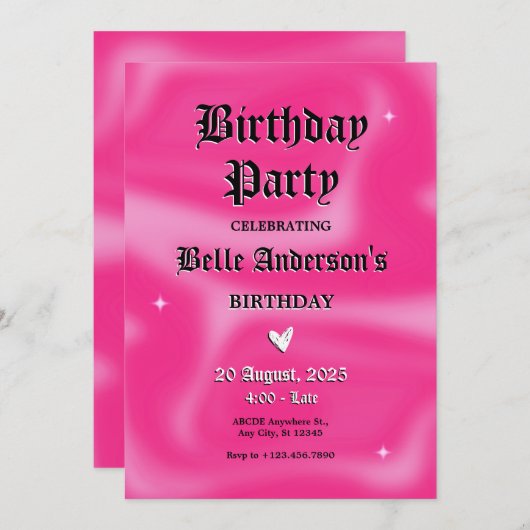 Roze Brushstrokes y2k retro Verjaardagsfeest Kaart (Voorkant / Achterkant)