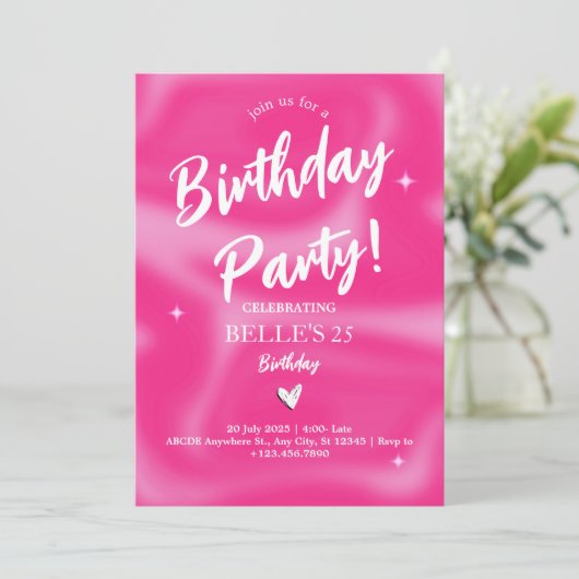 Roze Brushstrokes y2k retro Verjaardagsfeest Kaart (Staand voorkant)