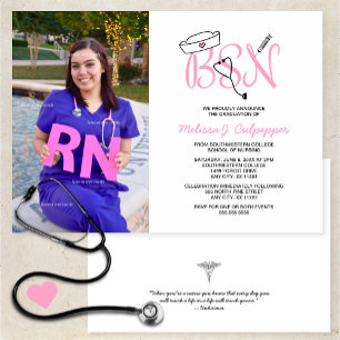 Roze BSN Verpleegster foto afstuderen pinning part Kaart