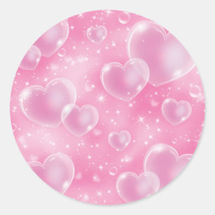 Roze Bubbel Hartjes Mooie Meisjesachtige 90's Stij Ronde Sticker