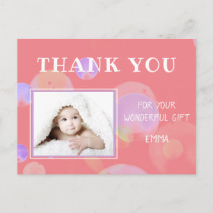 Roze Bubbel Verjaardags Foto Bedankkaart Uitnodiging Briefkaart