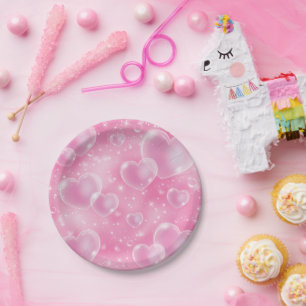 Roze bubbelhartjes Cute meisjesachtige 90's stijl Papieren Bordje