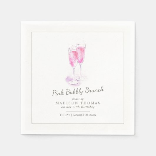 Roze bubbelige brunch champagne bubbels evenement servet (Voorkant)