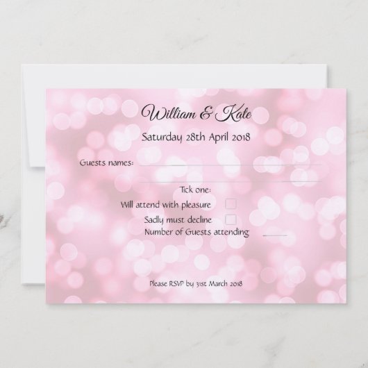 Roze bubbels aangepaste dubbelzijdige bruiloft RSV Kaart (Achterkant)