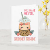 Roze bubbels Boba bubble tea-beker schattig Valent Kaart (Gele Bloem)