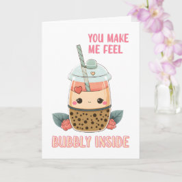 Roze bubbels Boba bubble tea cup schattig Valentij Kaart