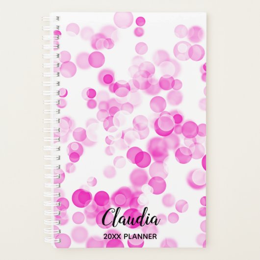Roze Bubbels Bokeh Effect Stippen | Gepersonalisee Planner (Voorkant)