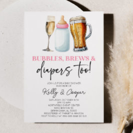 Roze Bubbels Brouwen en Luiers ook! Baby Shower Kaart