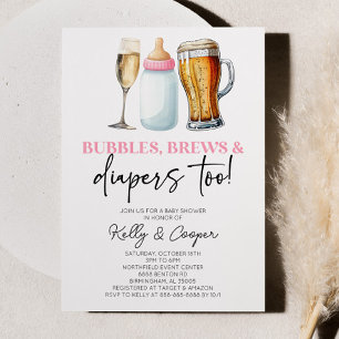 Roze Bubbels Brouwen en Luiers ook! Baby Shower Kaart