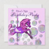 Roze Bubbels Carrousel Pony Meisjes Verjaardagsfee Kaart (Voorkant)