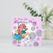 Roze Bubbels Carrousel Pony Meisjes Verjaardagsfee Kaart (Staand voorkant)