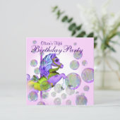 Roze Bubbels Carrousel Pony Meisjes Verjaardagsfee Kaart (Staand voorkant)