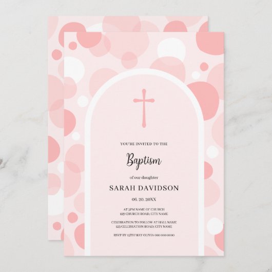 Roze bubbels en boogmeisje doop doop doop kaart (Voorkant / Achterkant)