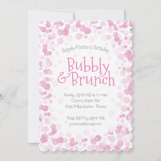 Roze bubbels en brunch party kaart (Voorkant)