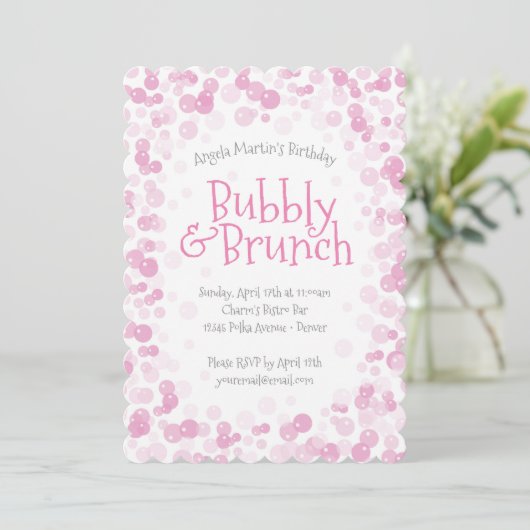 Roze bubbels en brunch party kaart (Staand voorkant)