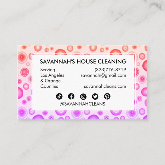 Roze Bubbels Minimale Huis Reiniging Janitorial QR Visitekaartje (Achterkant)