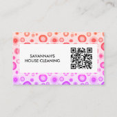 Roze Bubbels Minimale Huis Reiniging Janitorial QR Visitekaartje (Voorkant)