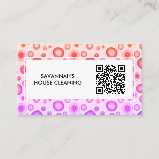 Roze Bubbels Minimale Huis Reiniging Janitorial QR Visitekaartje (Voorkant)