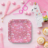 Roze Bubbels Patroon Papieren Bordje (Feest)