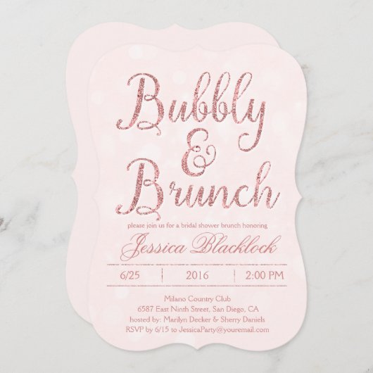 Roze Bubble en Brunch Bruids Douche Uitnodigingen (Voorkant / Achterkant)