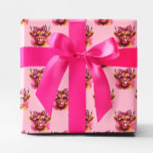 Roze Bubble Gum Highland Koe Multi Inpakpapier Vel