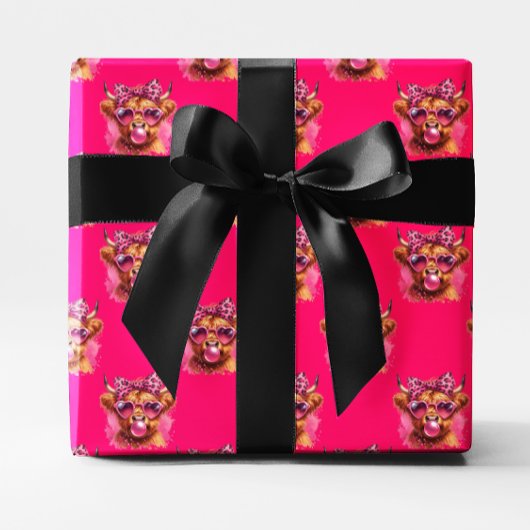 Roze Bubble Gum Highland Koe Multi Inpakpapier Vel