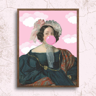 Roze Bubble Gum Lady Altered Art Poster
