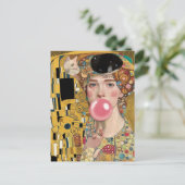 Roze Bubble Gum Lady met Gustav Klimt Kattenkunst Briefkaart (Staand voorkant)