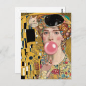 Roze Bubble Gum Lady met Gustav Klimt Kattenkunst Briefkaart (Voorkant / Achterkant)