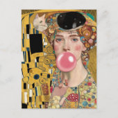 Roze Bubble Gum Lady met Gustav Klimt Kattenkunst Briefkaart (Voorkant)