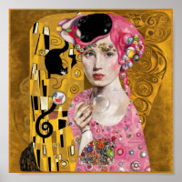 Roze Bubble Gum Lady met Gustav Klimt Kattenkunst
