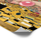 Roze Bubble Gum Lady met Gustav Klimt Kattenkunst Poster (Hoek)