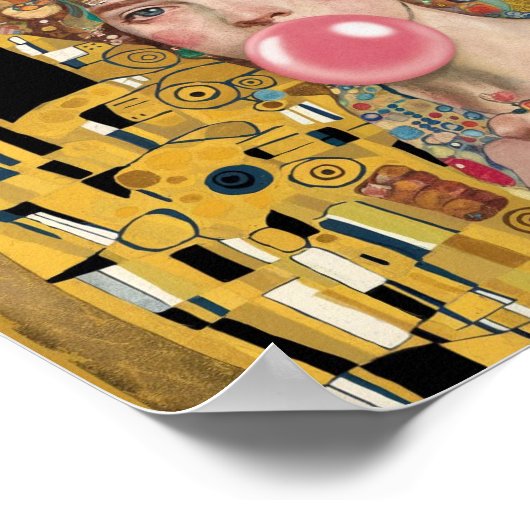 Roze Bubble Gum Lady met Gustav Klimt Kattenkunst Poster (Hoek)