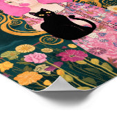 Roze Bubble Gum Lady met Gustav Klimt Kattenkunst Poster (Hoek)