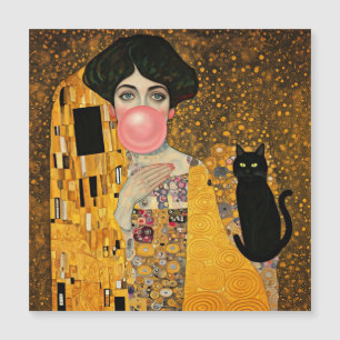 Roze Bubble Gum Lady met zwarte kat Gustav Klimt