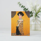 Roze Bubble Gum Lady met zwarte kat Gustav Klimt Briefkaart (Staand voorkant)