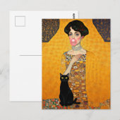 Roze Bubble Gum Lady met zwarte kat Gustav Klimt Briefkaart (Voorkant / Achterkant)