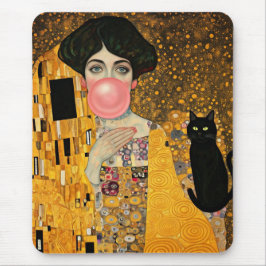 Roze Bubble Gum Lady met zwarte kat Gustav Klimt Muismat