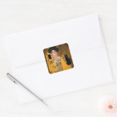 Roze Bubble Gum Lady met zwarte kat Gustav Klimt Vierkante Sticker (Envelop)