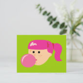 Roze Bubble Gum Meisje Briefkaart (Staand voorkant)