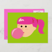 Roze Bubble Gum Meisje Briefkaart (Voorkant / Achterkant)