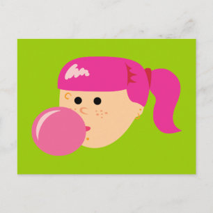 Roze Bubble Gum Meisje Briefkaart