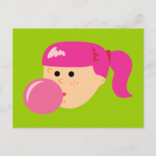 Roze Bubble Gum Meisje Briefkaart (Voorkant)